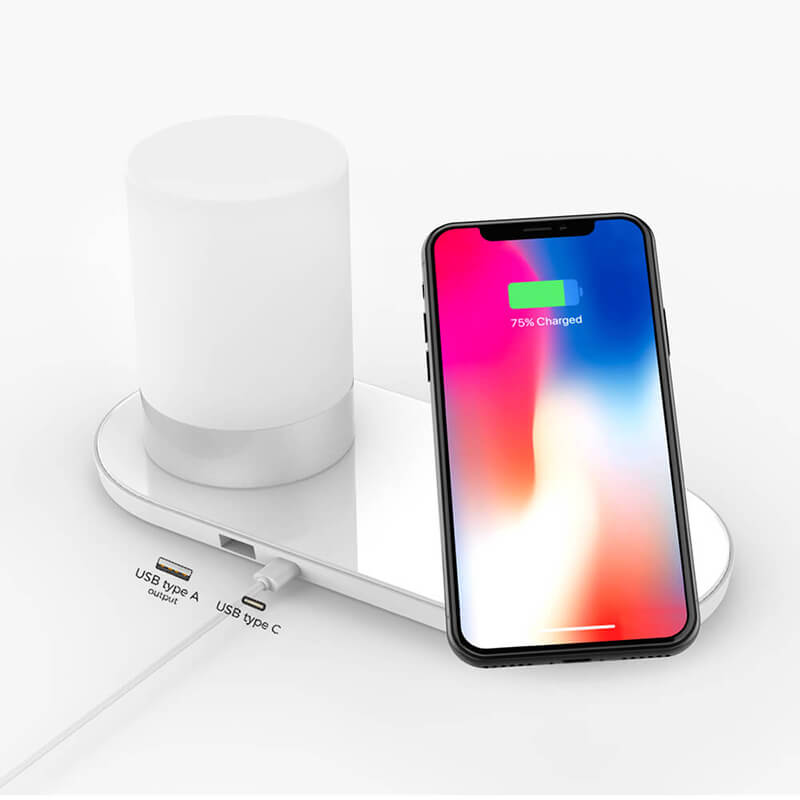 โคมไฟแบบไร้สายพร้อมชาร์จไฟสำหรับ iPhone หรือโทรศัพท์ Android